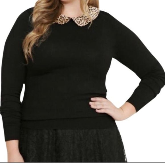 Leopard Print Peter Pan Collared Black Sweater - Picture 2 of 2